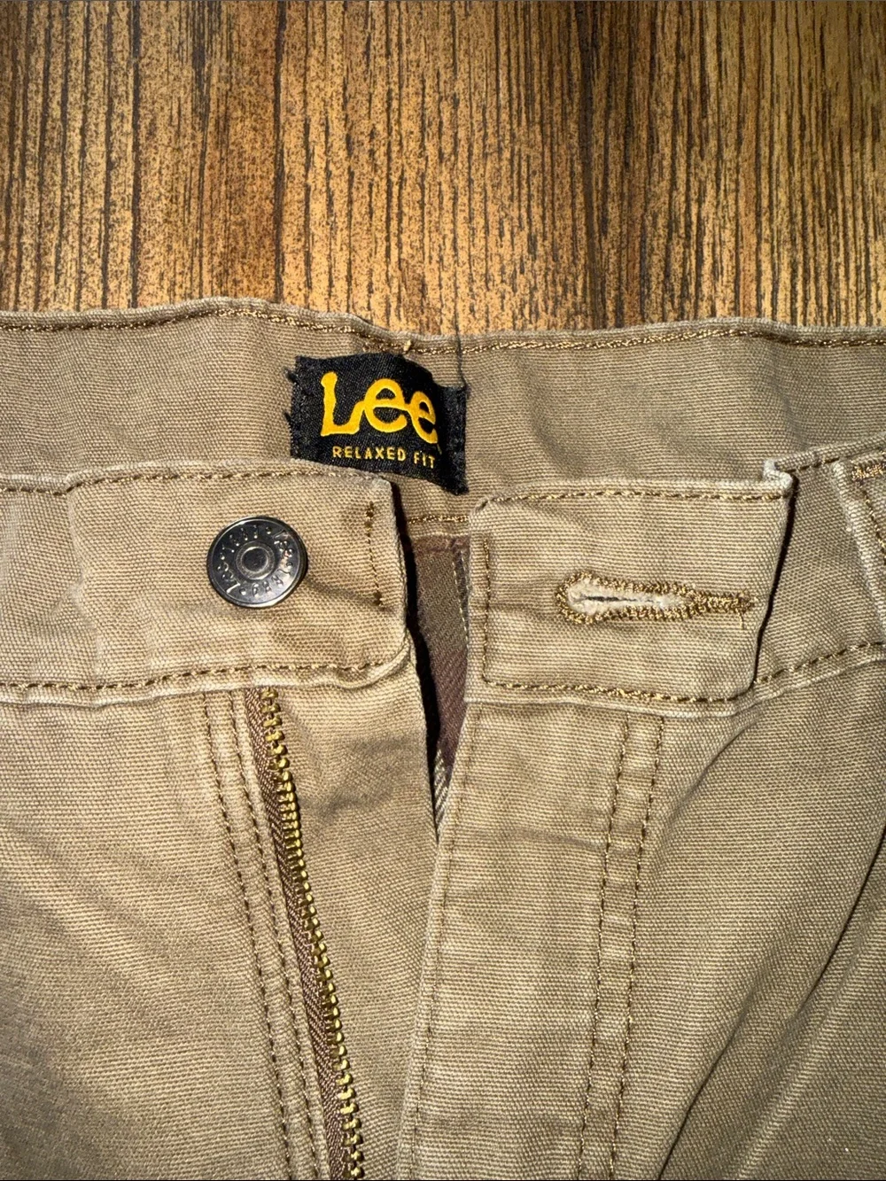Lee Men's Flannel Lined Tan Relaxed Jeans with Plaid Cuff